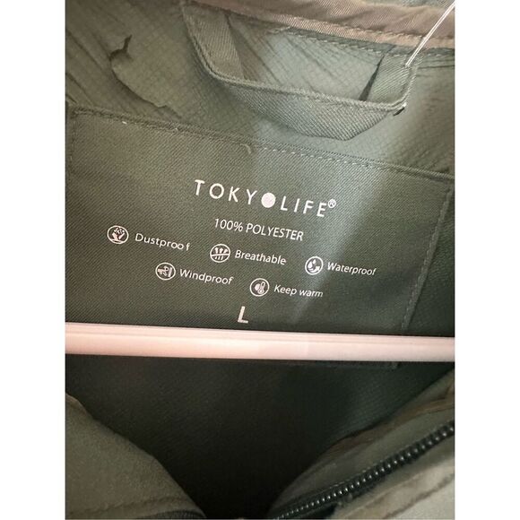 Tokyo Life Hunter Green Trench Hooded Jacket Size Large - Picture 3 of 6